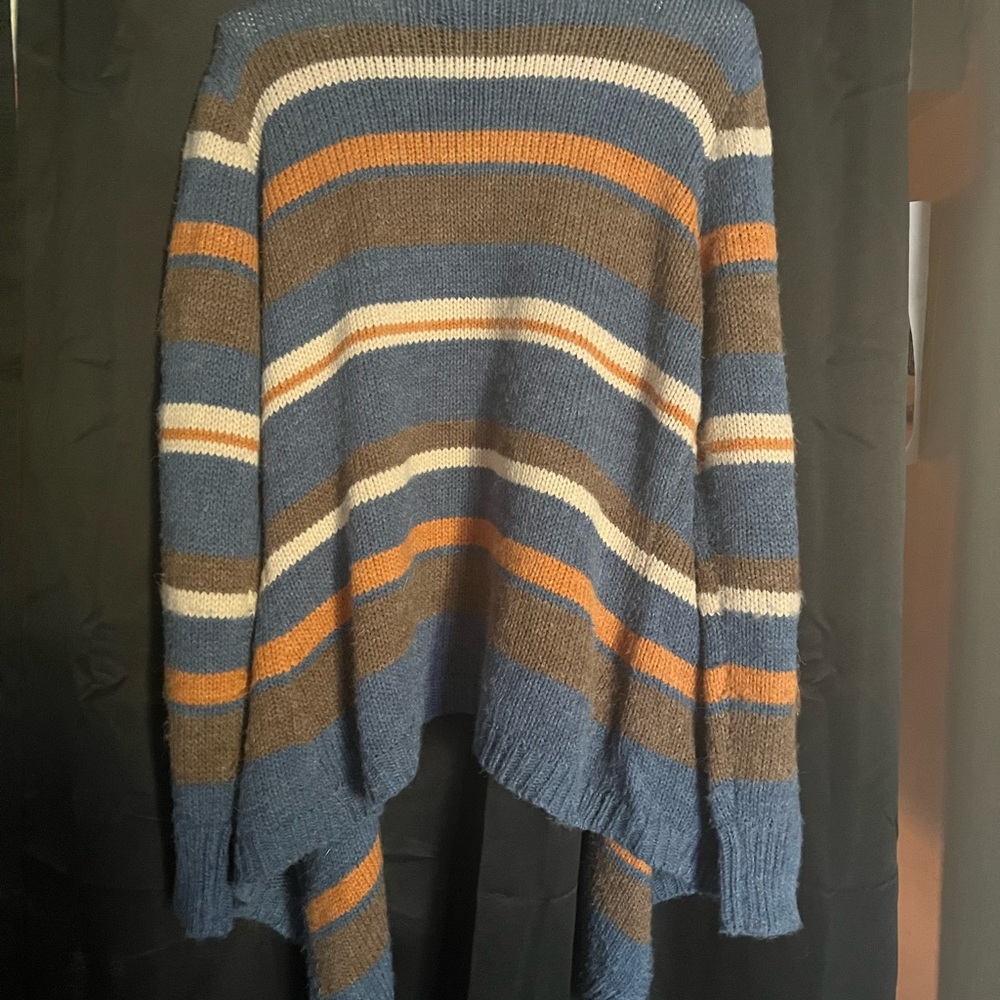 Blu Pepper Striped Knit Cardigan Sweater‎ with Draped Front Size L - Picture 2 of 2